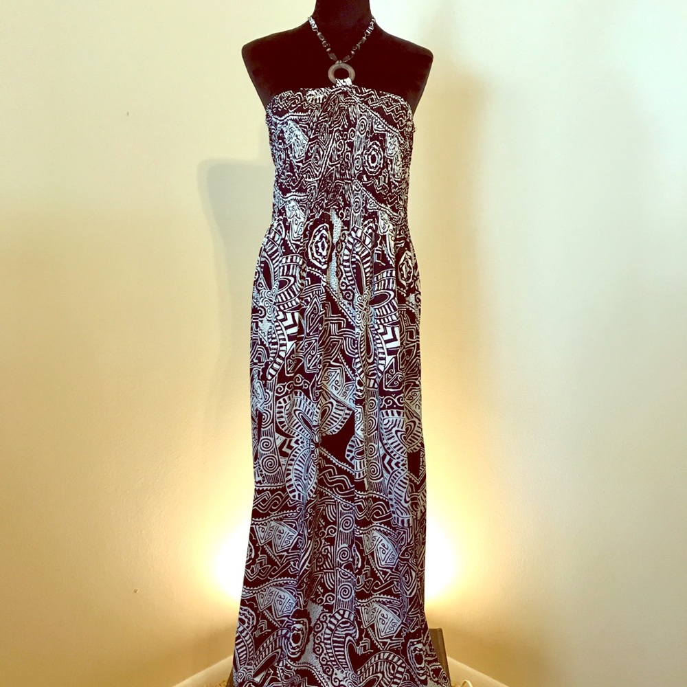 Woman’s smock top maxi sundress with beaded halter